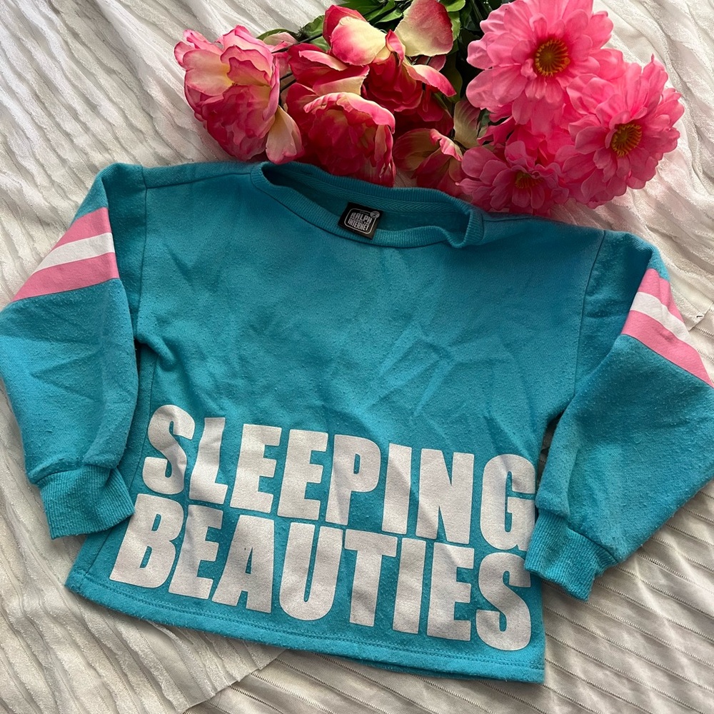 Teal Sweatshirt with Pink Stripes